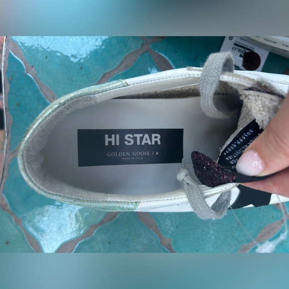 Golden Goose White Hi-Star sneakers with glittery insert and black star - Picture 11 of 16